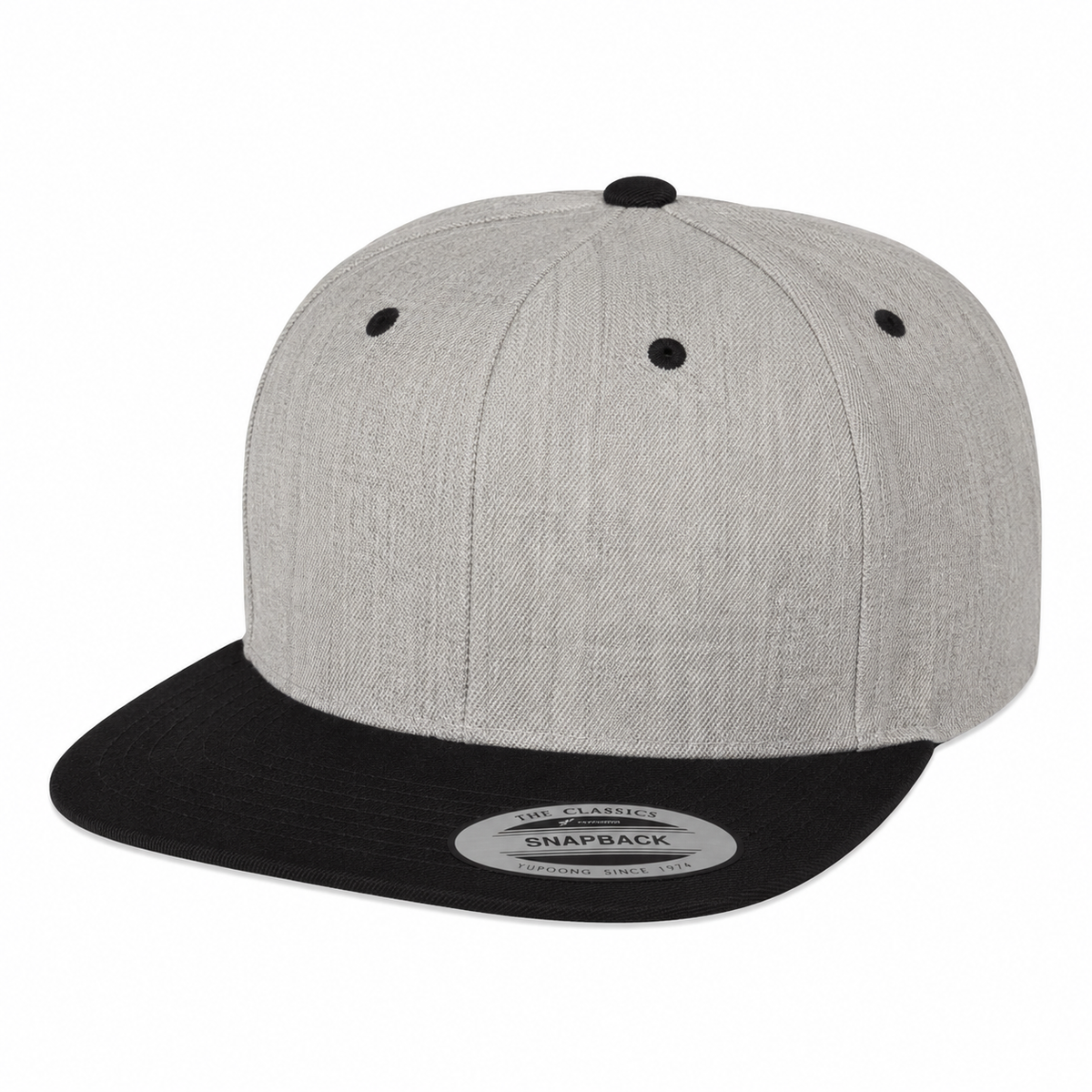 Yupoong 6089M Custom Patch Flat Bill Snapback – High Profile in Heather Gray/Black