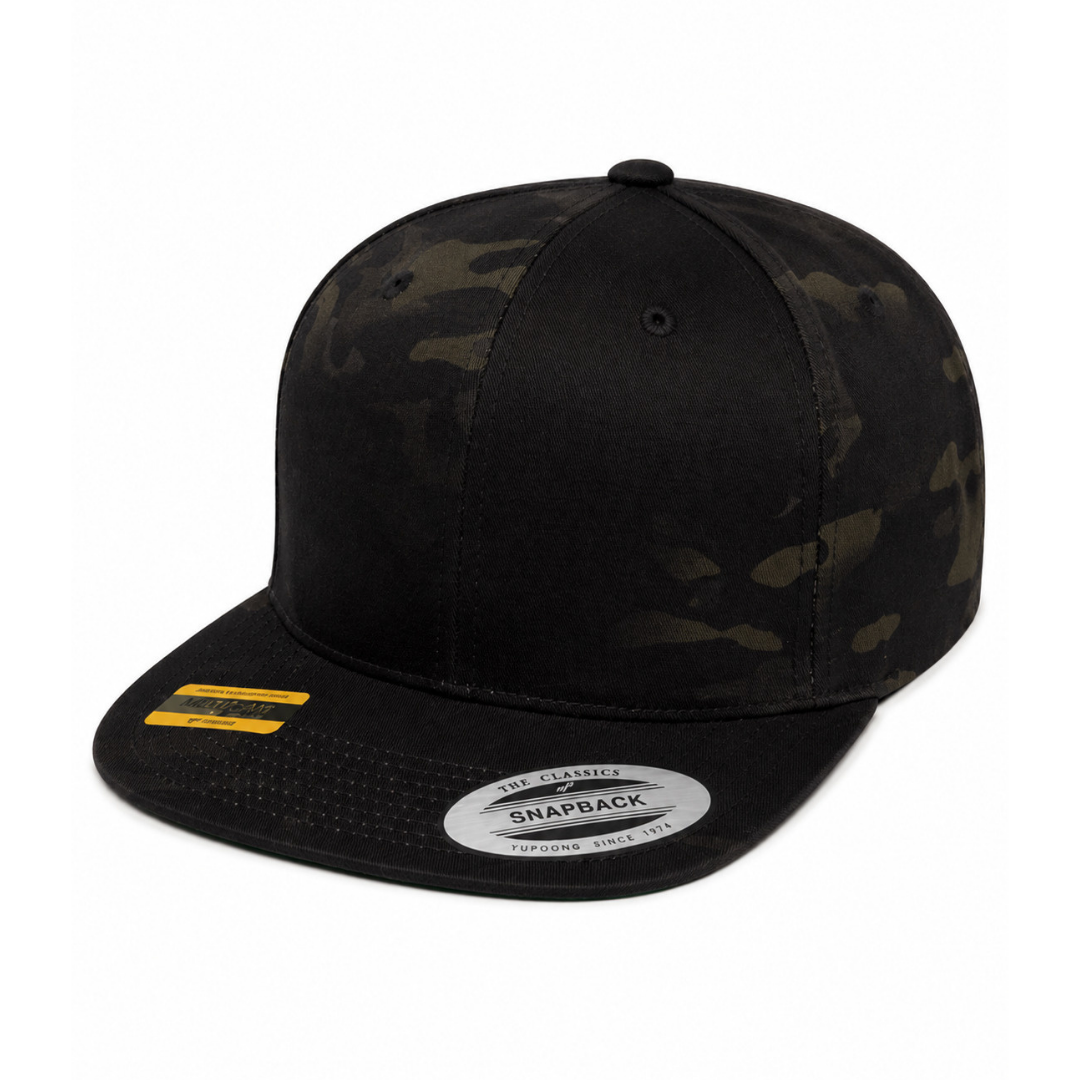 Yupoong 6089M Custom Patch Flat Bill Snapback – High Profile in Multicam Black