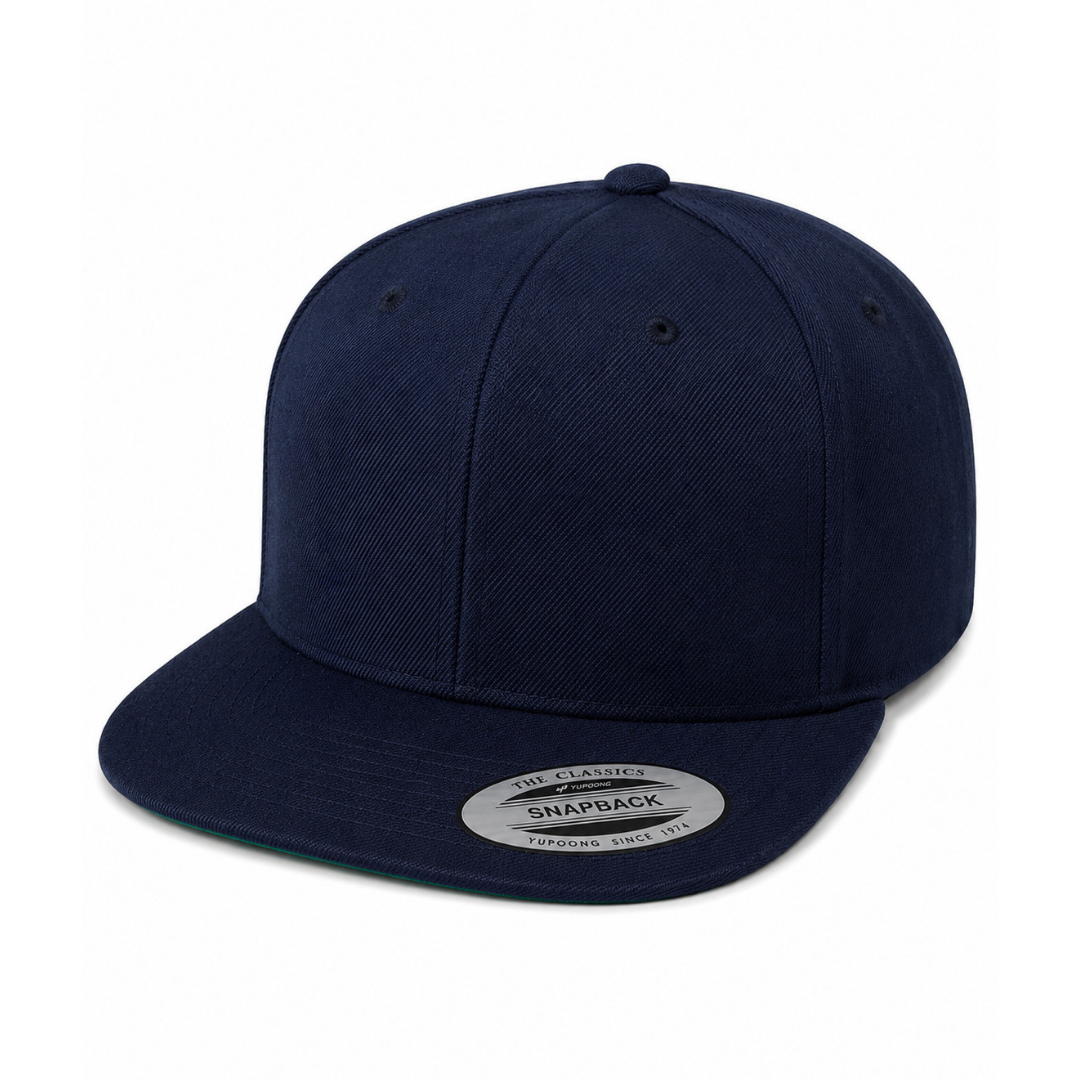 Yupoong 6089M Custom Patch Flat Bill Snapback – High Profile in Navy