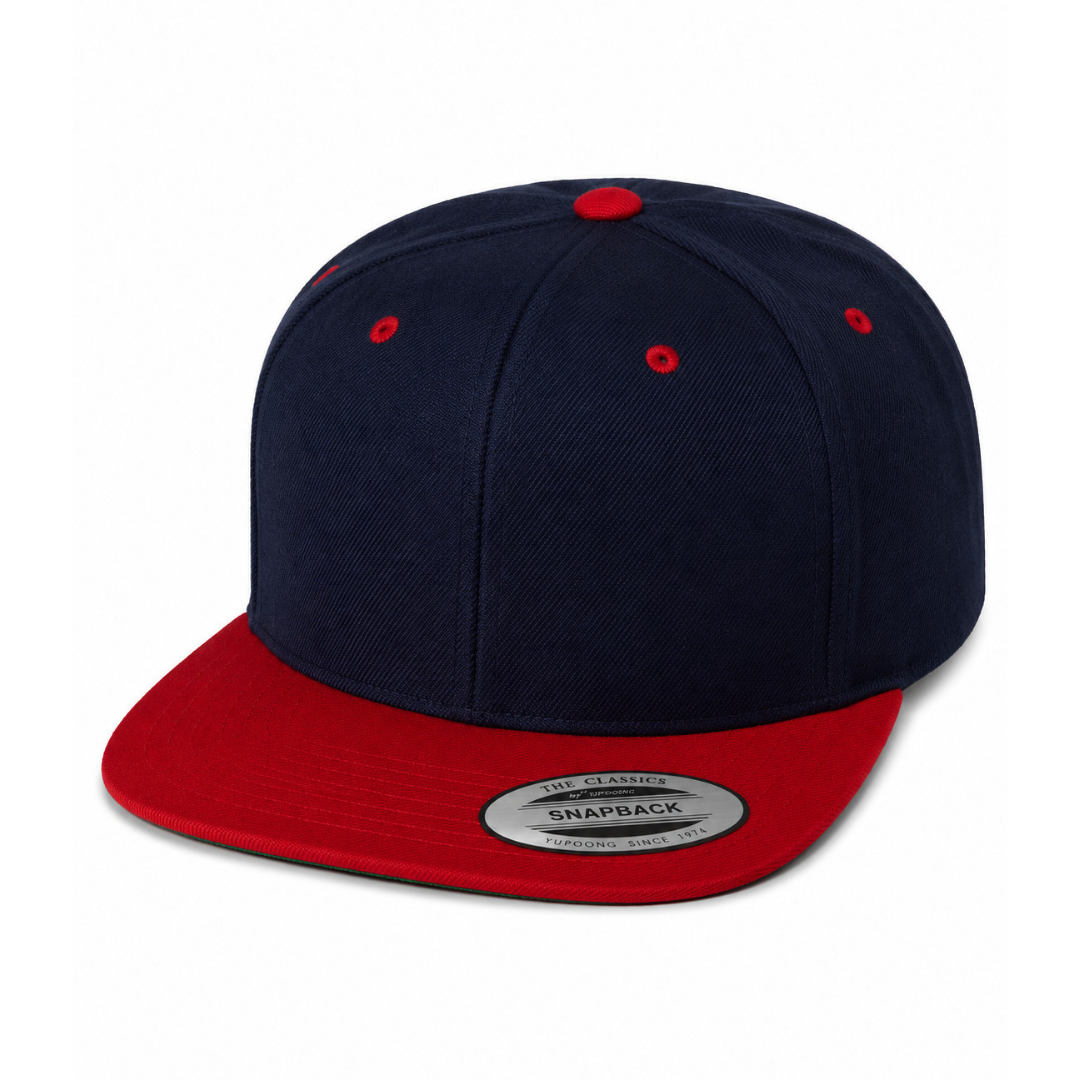 Yupoong 6089M Custom Patch Flat Bill Snapback – High Profile in Navy/Red