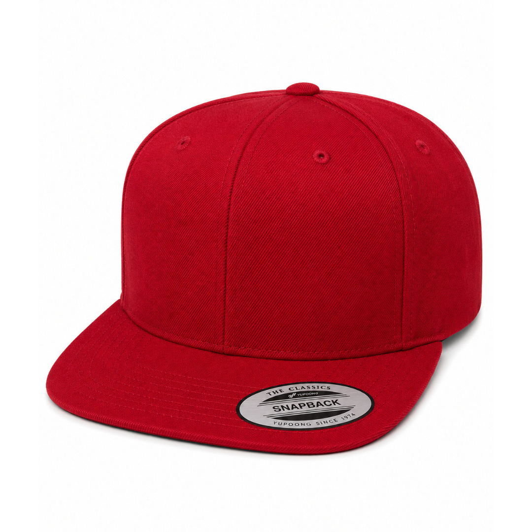 Yupoong 6089M Custom Patch Flat Bill Snapback – High Profile in Red