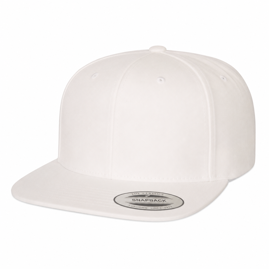 Yupoong 6089M Custom Patch Flat Bill Snapback – High Profile in White