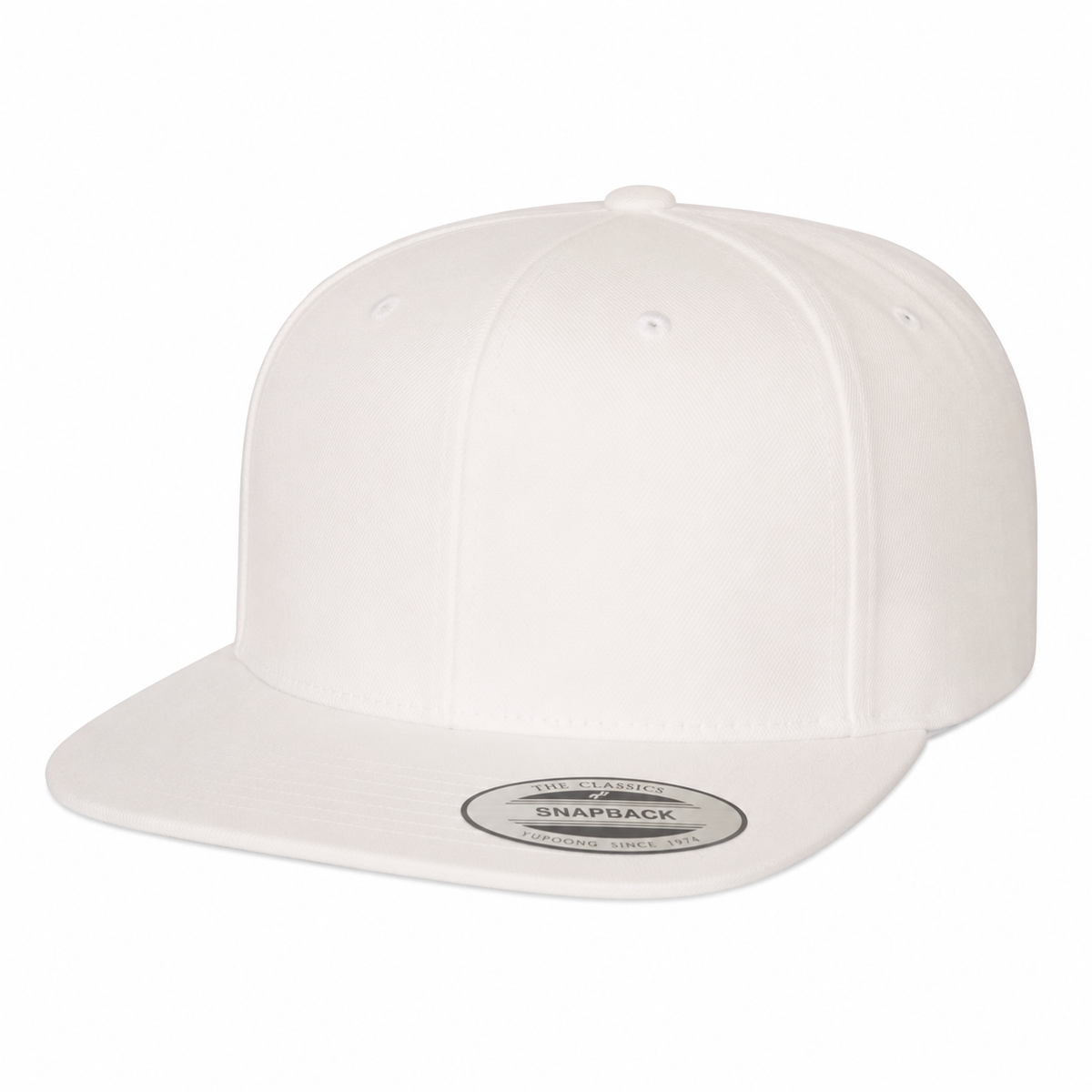 Yupoong 6089M Custom Patch Flat Bill Snapback – High Profile in White
