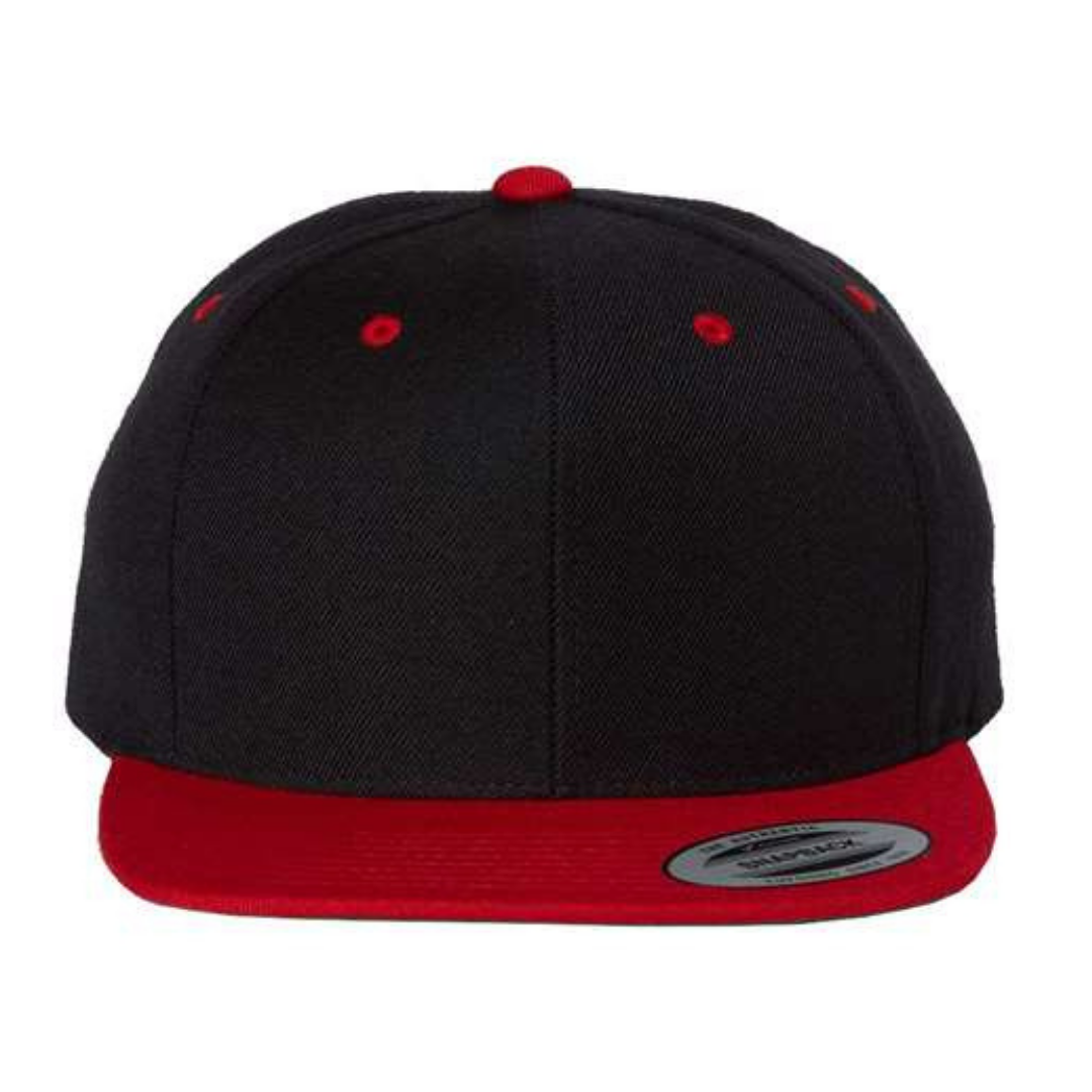 Yupoong 6089M Custom Patch Flat Bill Snapback – High Profile in Black/Red - view 2