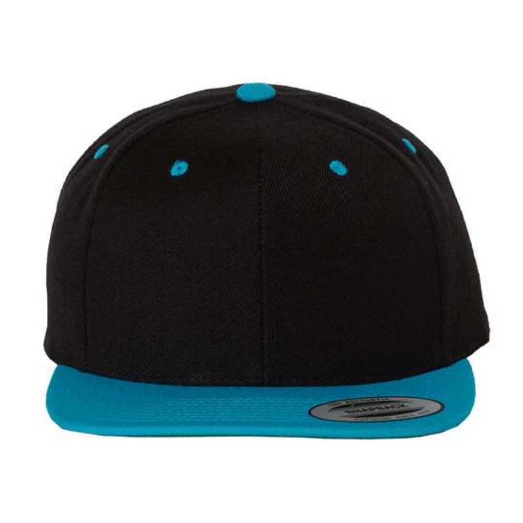 Yupoong 6089M Custom Patch Flat Bill Snapback – High Profile in Black/Teal - view 2