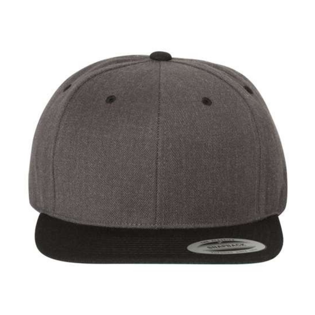 Yupoong 6089M Custom Patch Flat Bill Snapback – High Profile in Dark Heather/Black - view 2