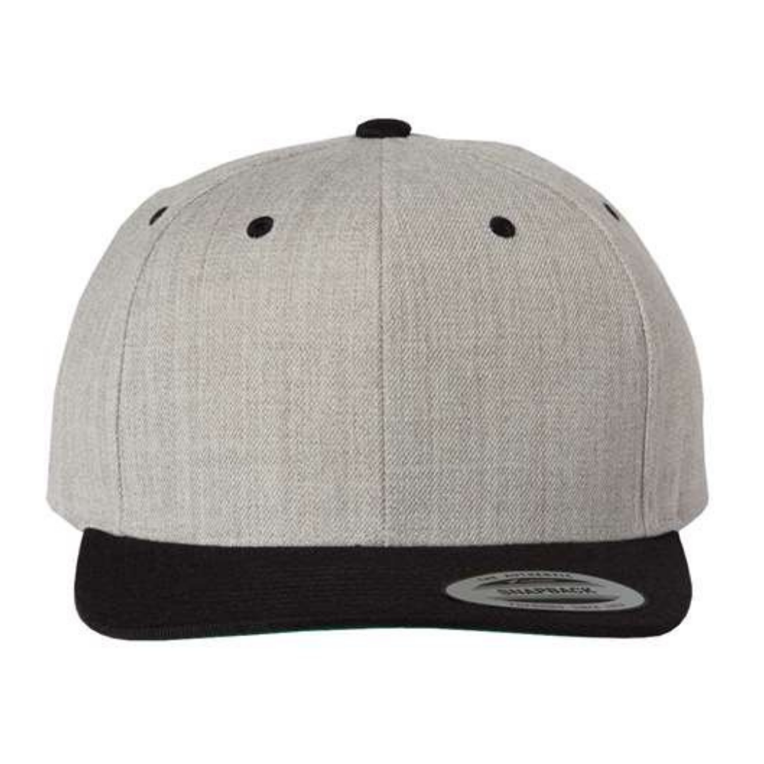 Yupoong 6089M Custom Patch Flat Bill Snapback – High Profile in Heather Gray/Black - view 2