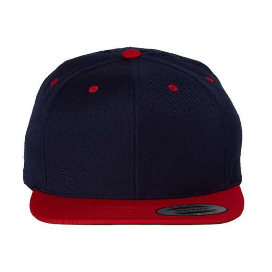 Yupoong 6089M Custom Patch Flat Bill Snapback – High Profile in Navy/Red - view 2