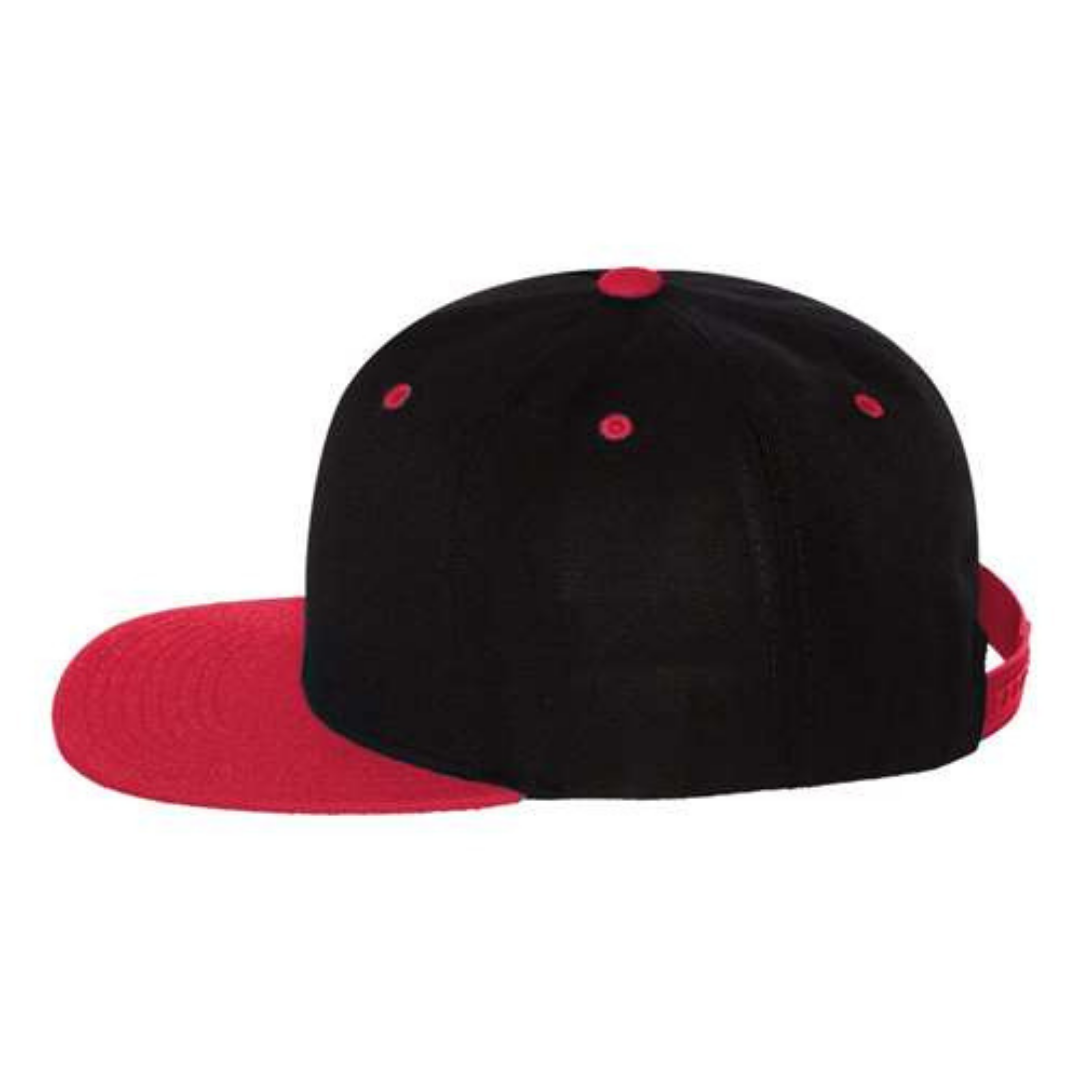 Yupoong 6089M Custom Patch Flat Bill Snapback – High Profile in Black/Red - view 3