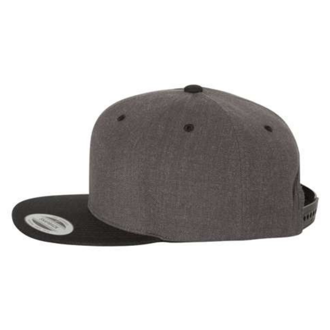 Yupoong 6089M Custom Patch Flat Bill Snapback – High Profile in Dark Heather/Black - view 3