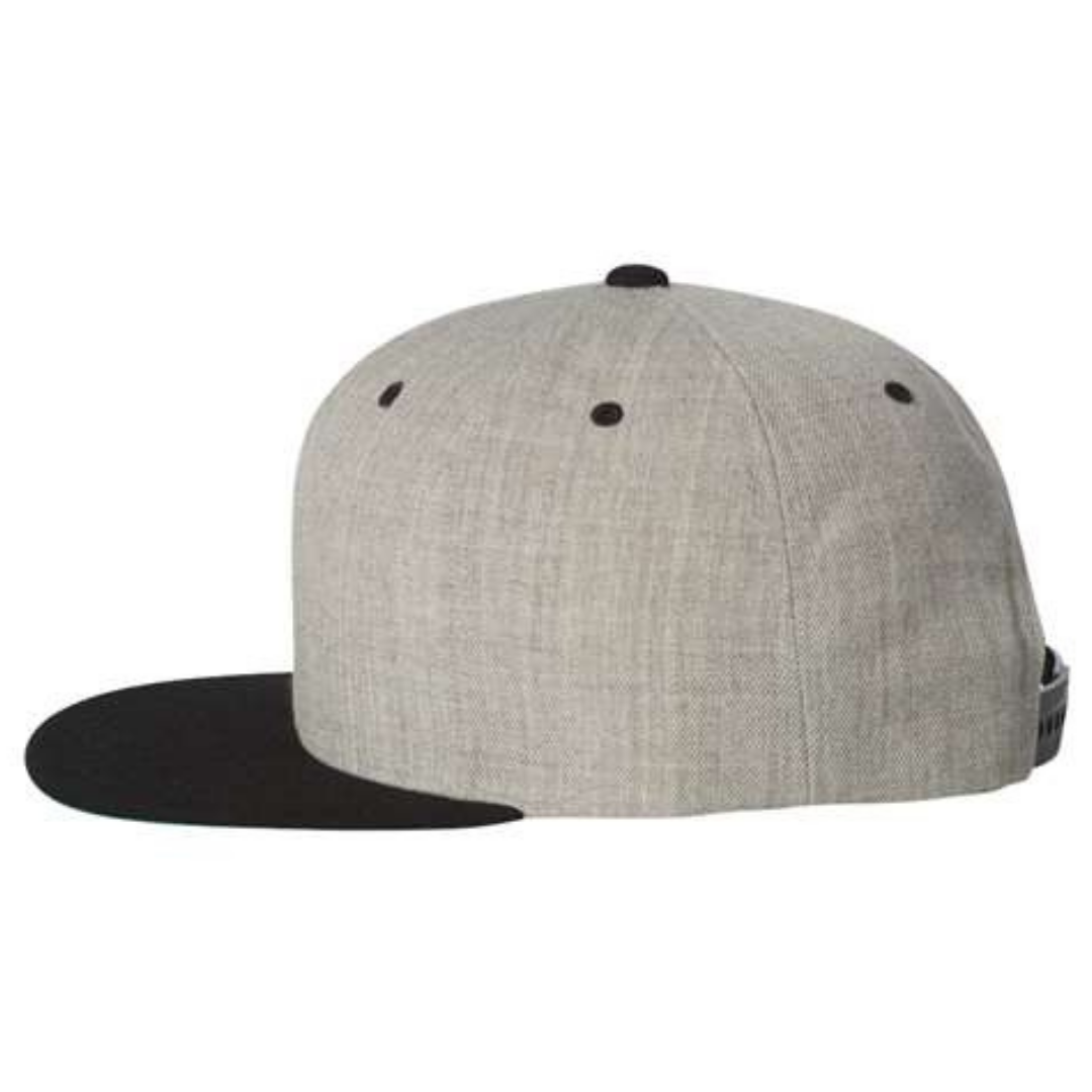 Yupoong 6089M Custom Patch Flat Bill Snapback – High Profile in Heather Gray/Black - view 3