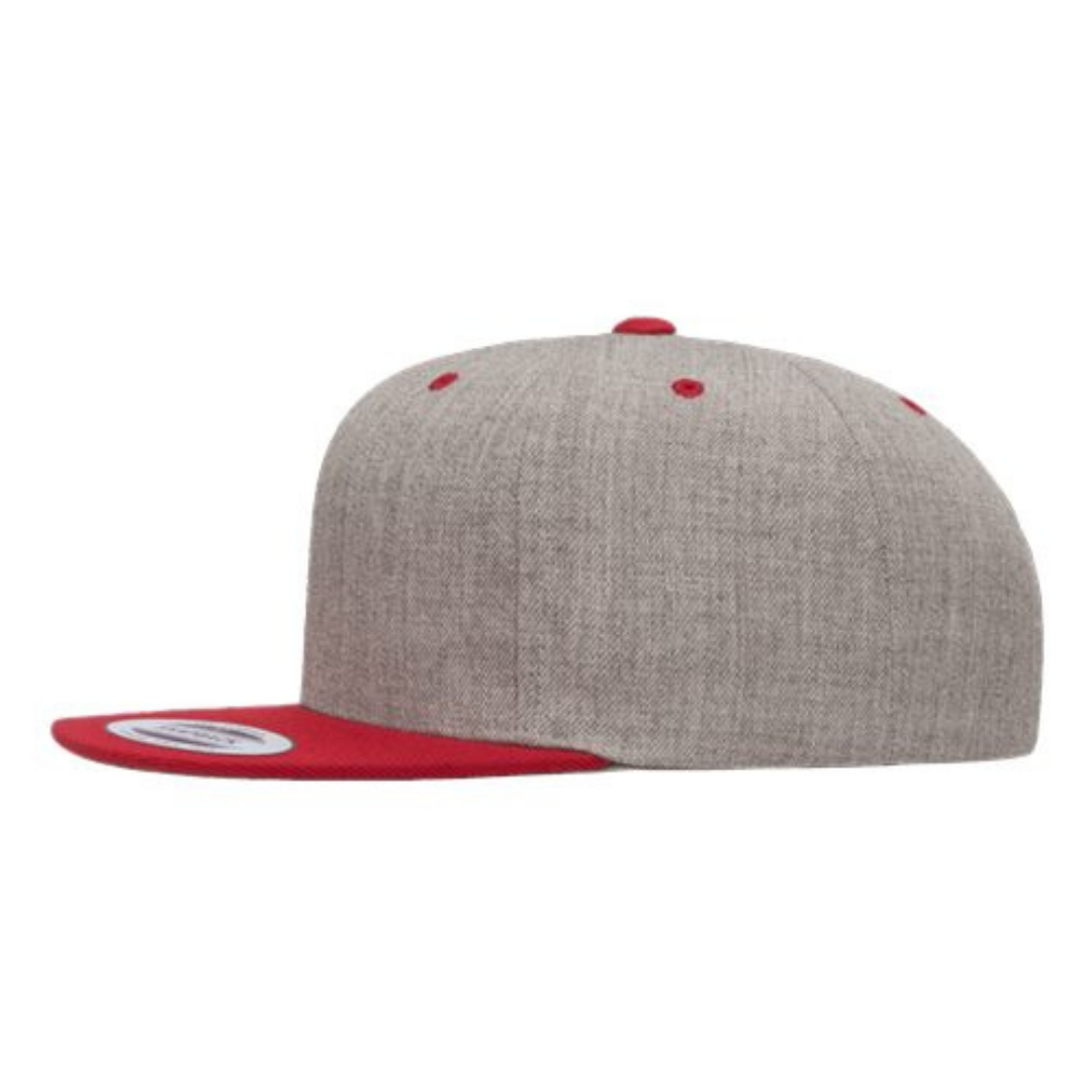 Yupoong 6089M Custom Patch Flat Bill Snapback – High Profile in Heather Gray/Red - view 3