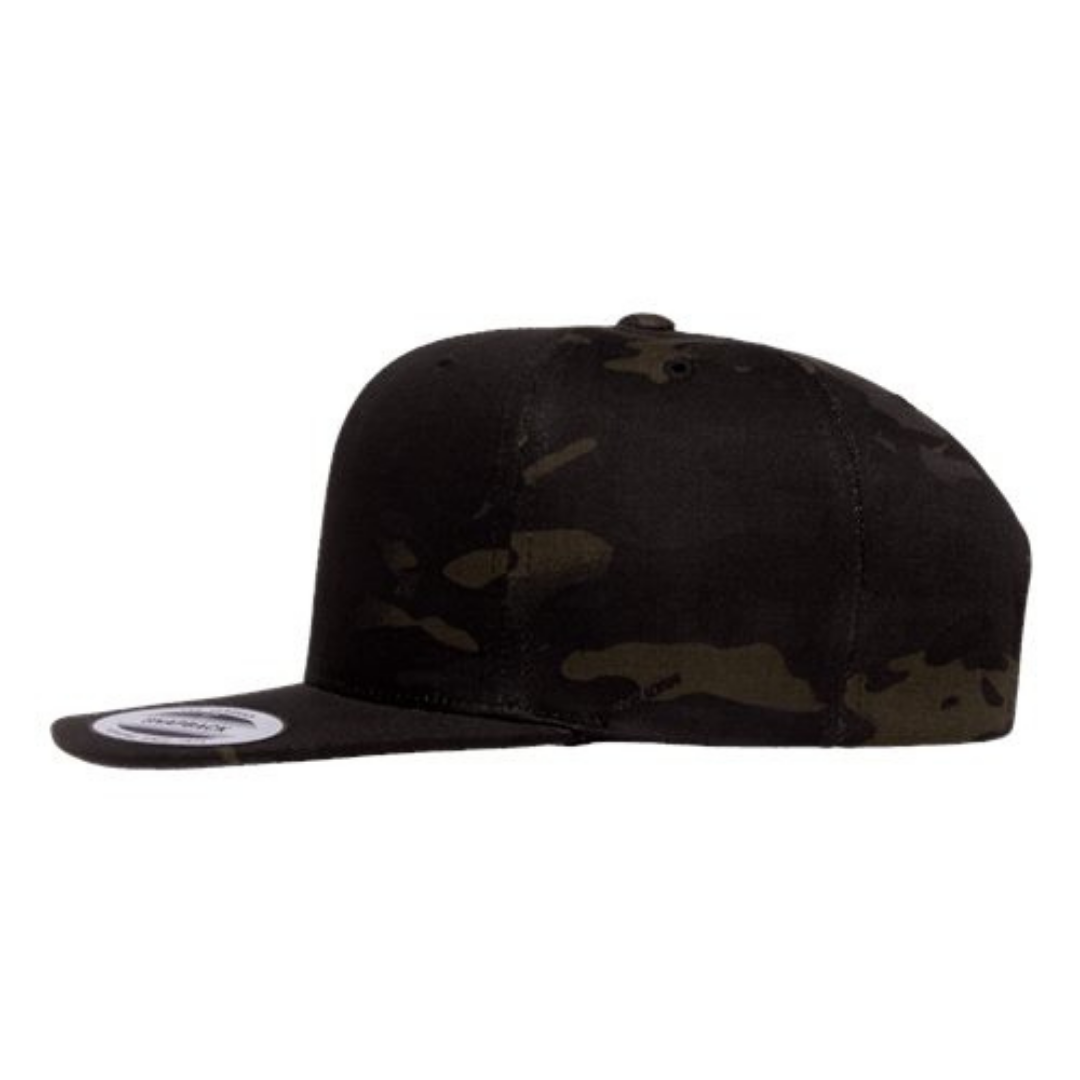 Yupoong 6089M Custom Patch Flat Bill Snapback – High Profile in Multicam Black - view 3