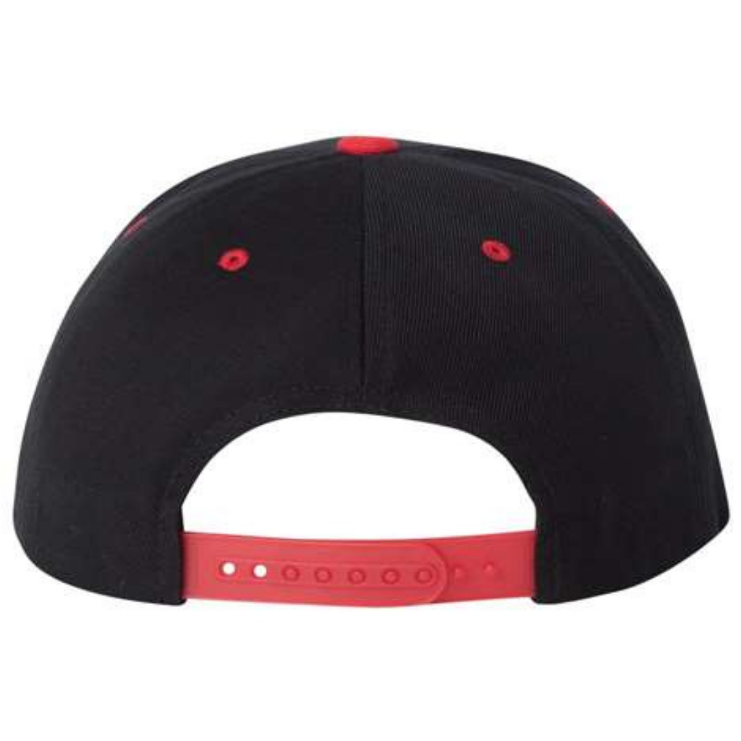 Yupoong 6089M Custom Patch Flat Bill Snapback – High Profile in Black/Red - view 4