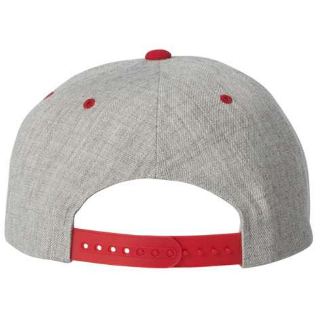 Yupoong 6089M Custom Patch Flat Bill Snapback – High Profile in Heather Gray/Red - view 4