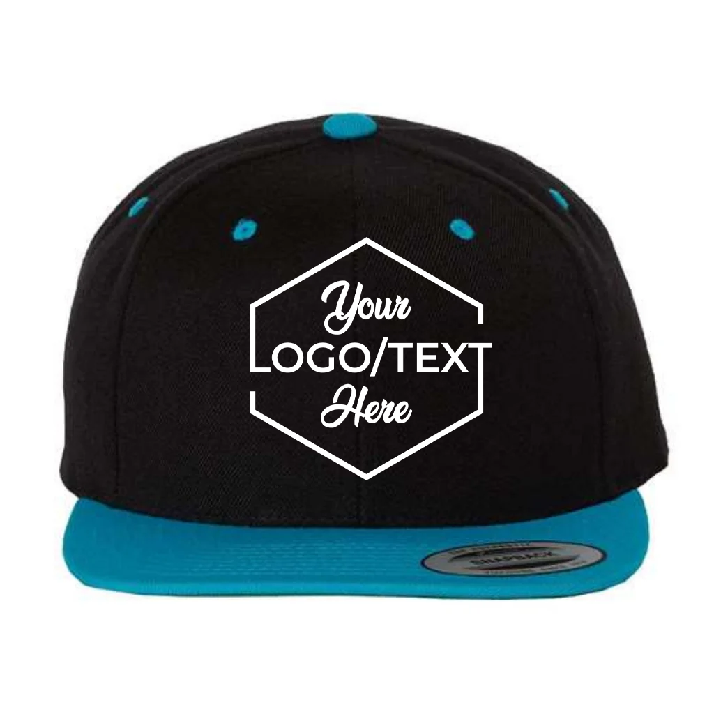 Yupoong 6089M Custom Patch Flat Bill Snapback – High Profile in Black/Teal - view 5
