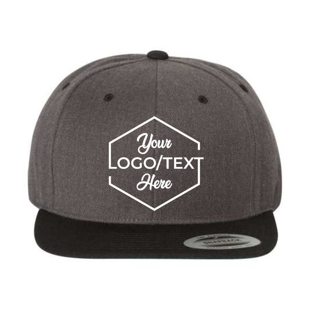 Yupoong 6089M Custom Patch Flat Bill Snapback – High Profile in Dark Heather/Black - view 5