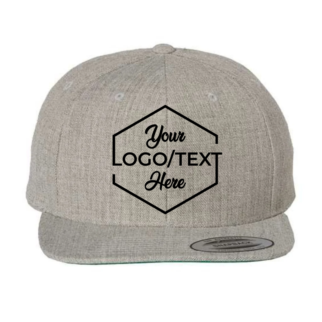 Yupoong 6089M Custom Patch Flat Bill Snapback – High Profile in Heather Gray - view 5