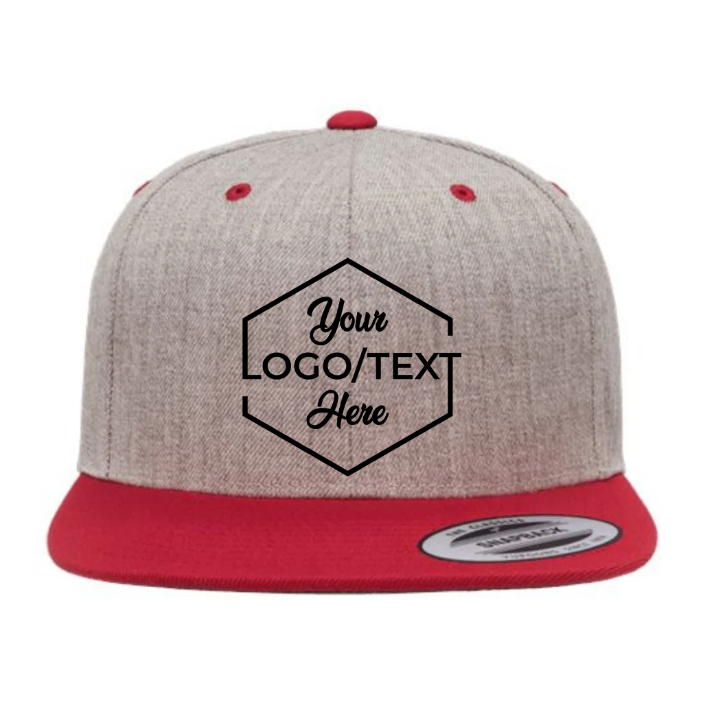 Yupoong 6089M Custom Patch Flat Bill Snapback – High Profile in Heather Gray/Red - view 5