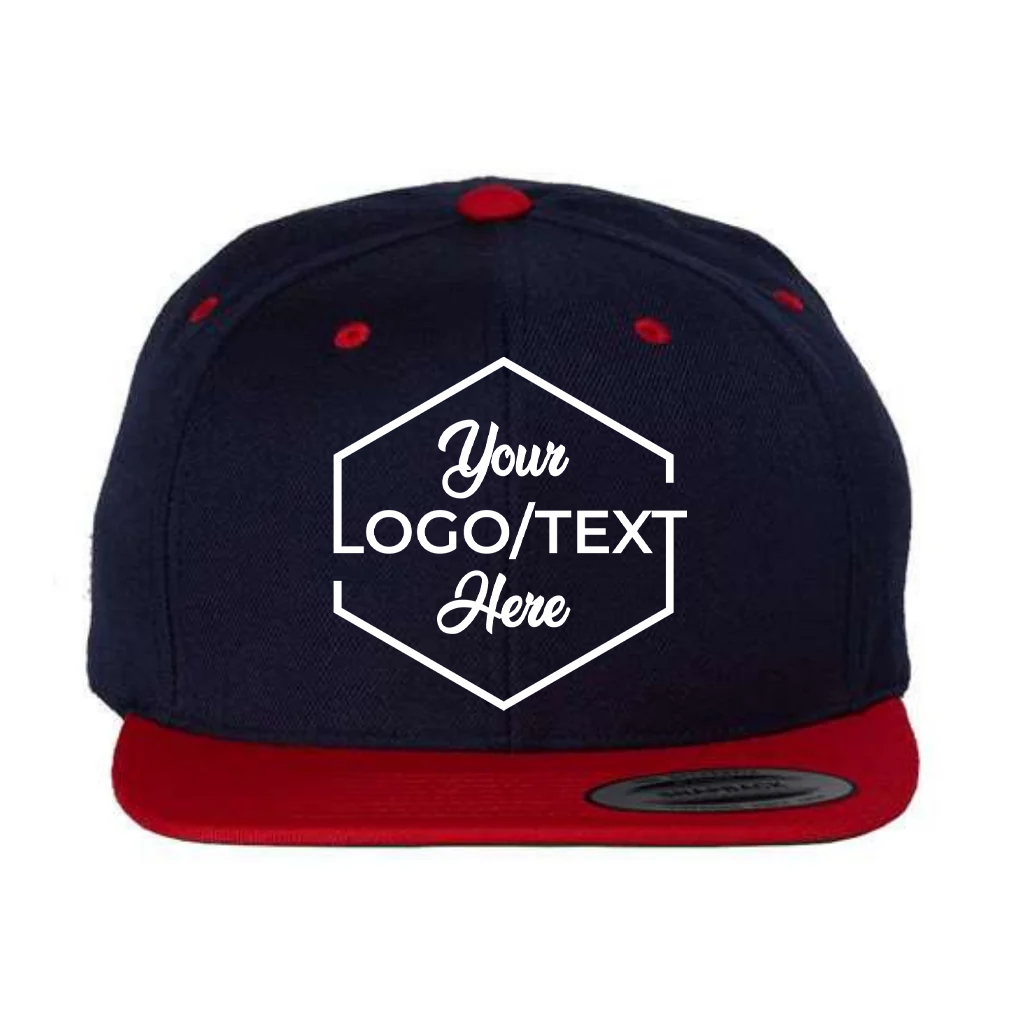 Yupoong 6089M Custom Patch Flat Bill Snapback – High Profile in Navy/Red - view 5