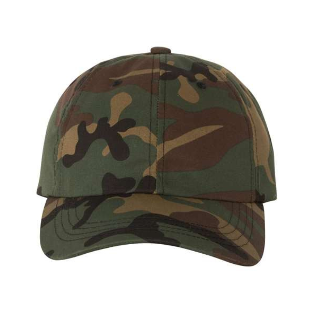 Yupoong 6245CM Custom Patch Dad Hat – Unstructured Cotton in Green Camo - view 2