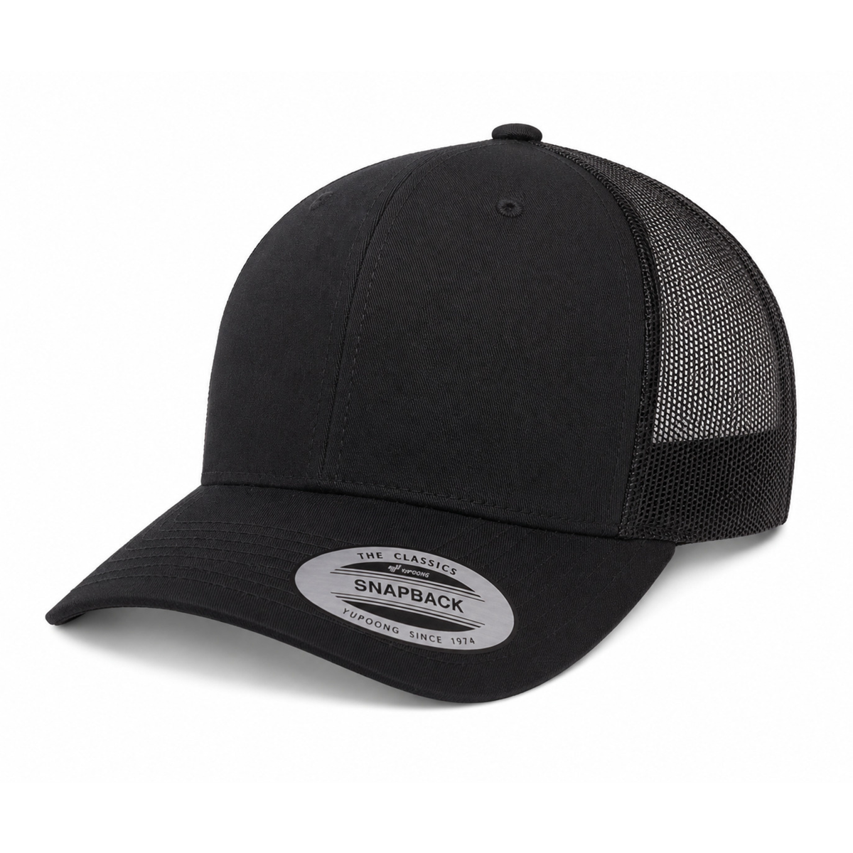 Yupoong 6606 Custom Patch Retro Trucker Hat – Mesh Back Snapback in Black