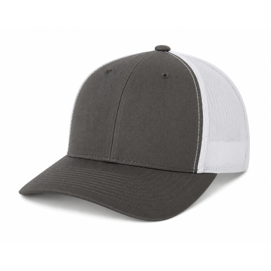 Yupoong 6606 Custom Patch Retro Trucker Hat – Mesh Back Snapback in Charcoal/White