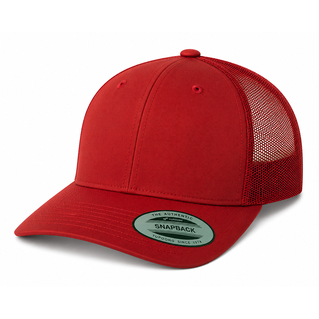 Yupoong 6606 Custom Patch Retro Trucker Hat – Mesh Back Snapback in Red