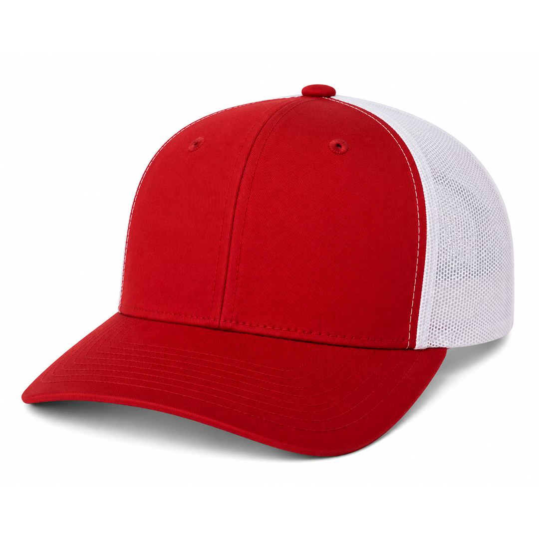 Yupoong 6606 Custom Patch Retro Trucker Hat – Mesh Back Snapback in Red/White