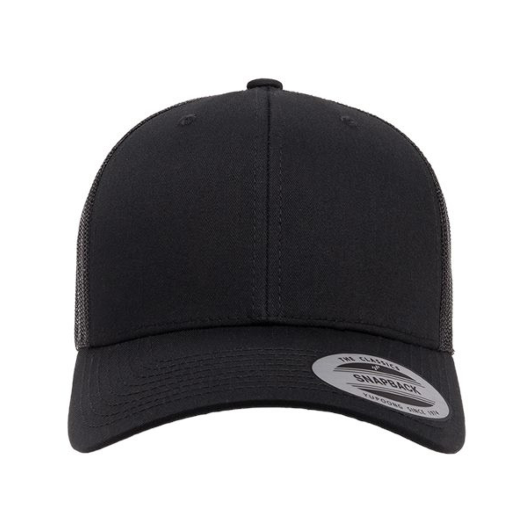 Yupoong 6606 Custom Patch Retro Trucker Hat – Mesh Back Snapback in Black - view 2