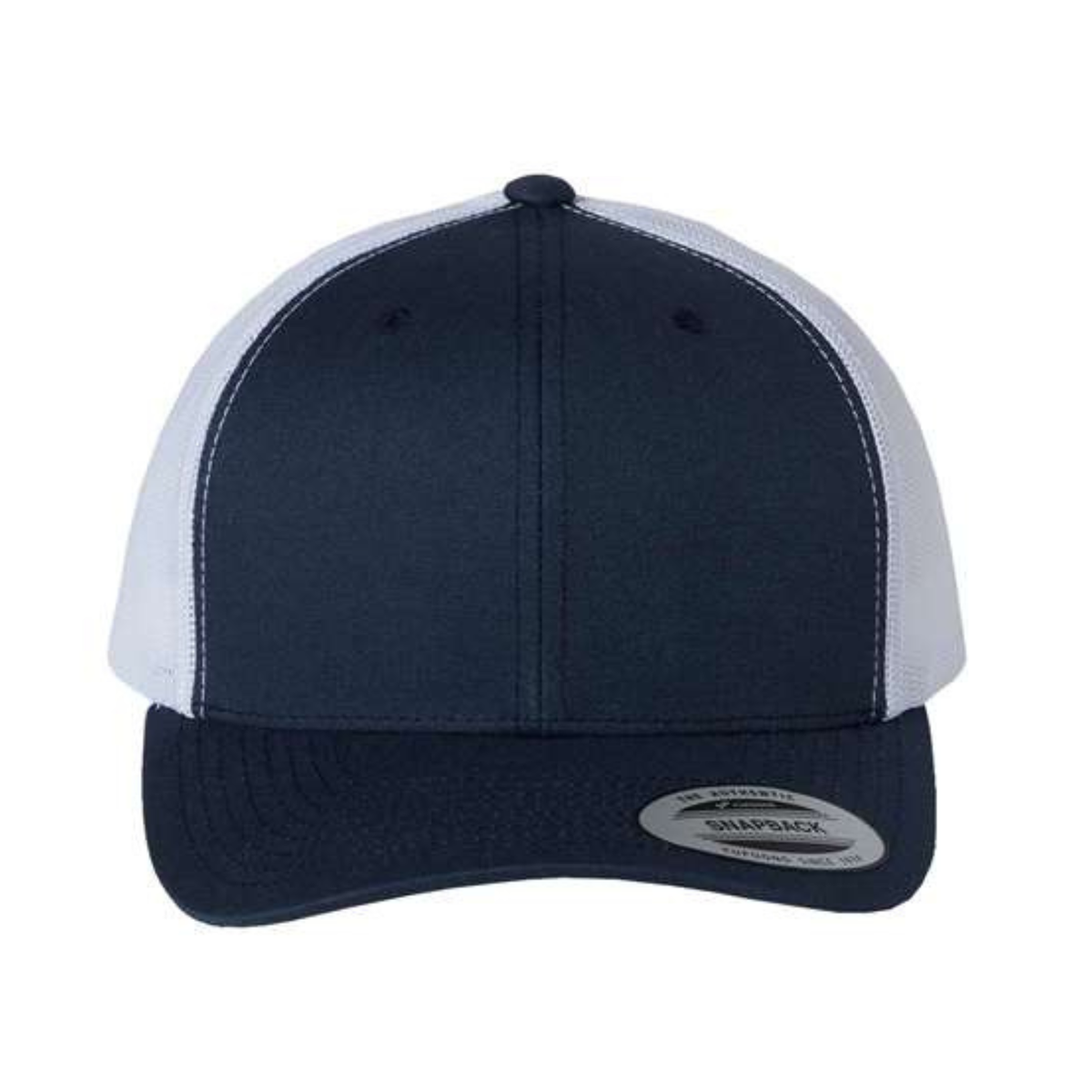Yupoong 6606 Custom Patch Retro Trucker Hat – Mesh Back Snapback in Navy/White - view 2