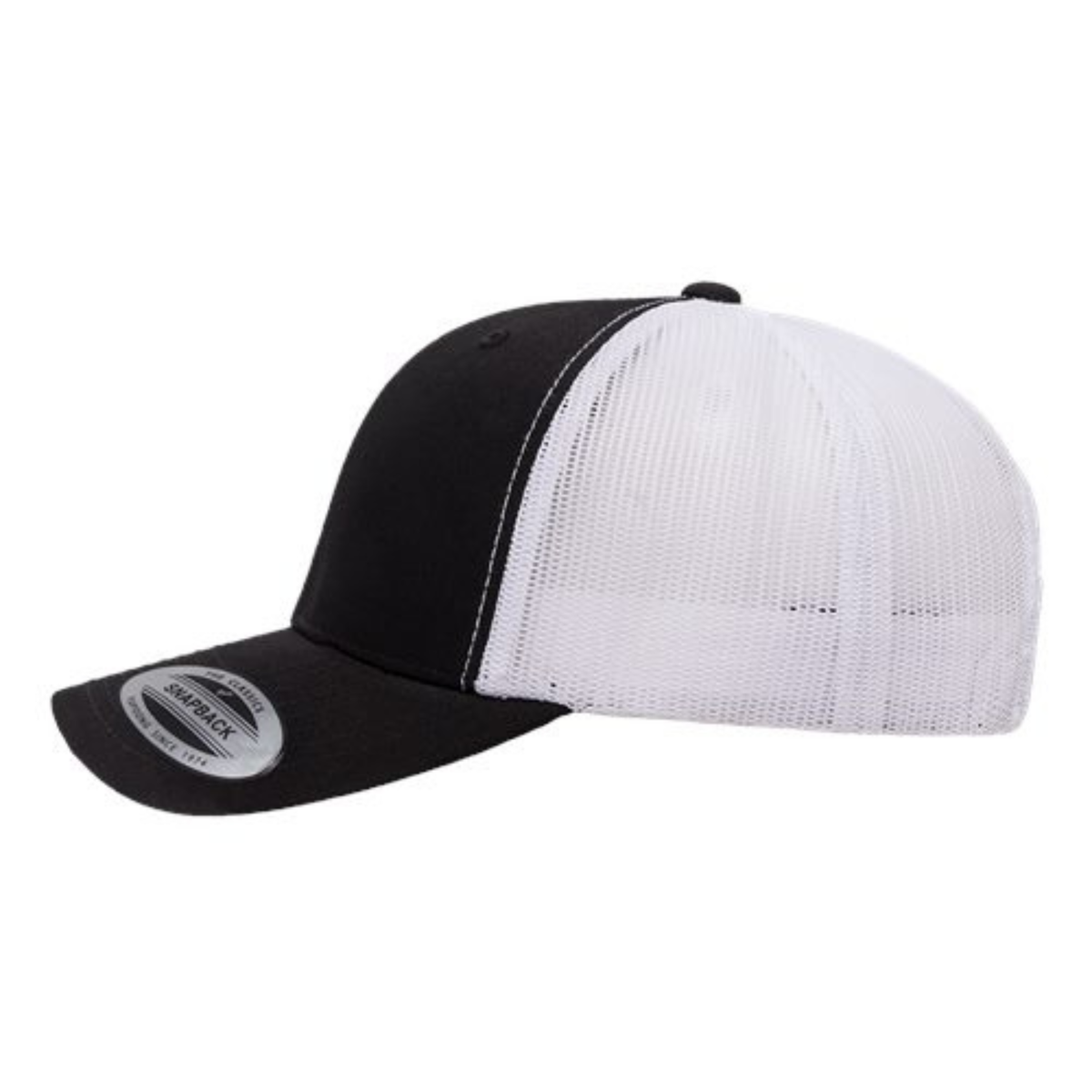 Yupoong 6606 Custom Patch Retro Trucker Hat – Mesh Back Snapback in Black/White - view 3