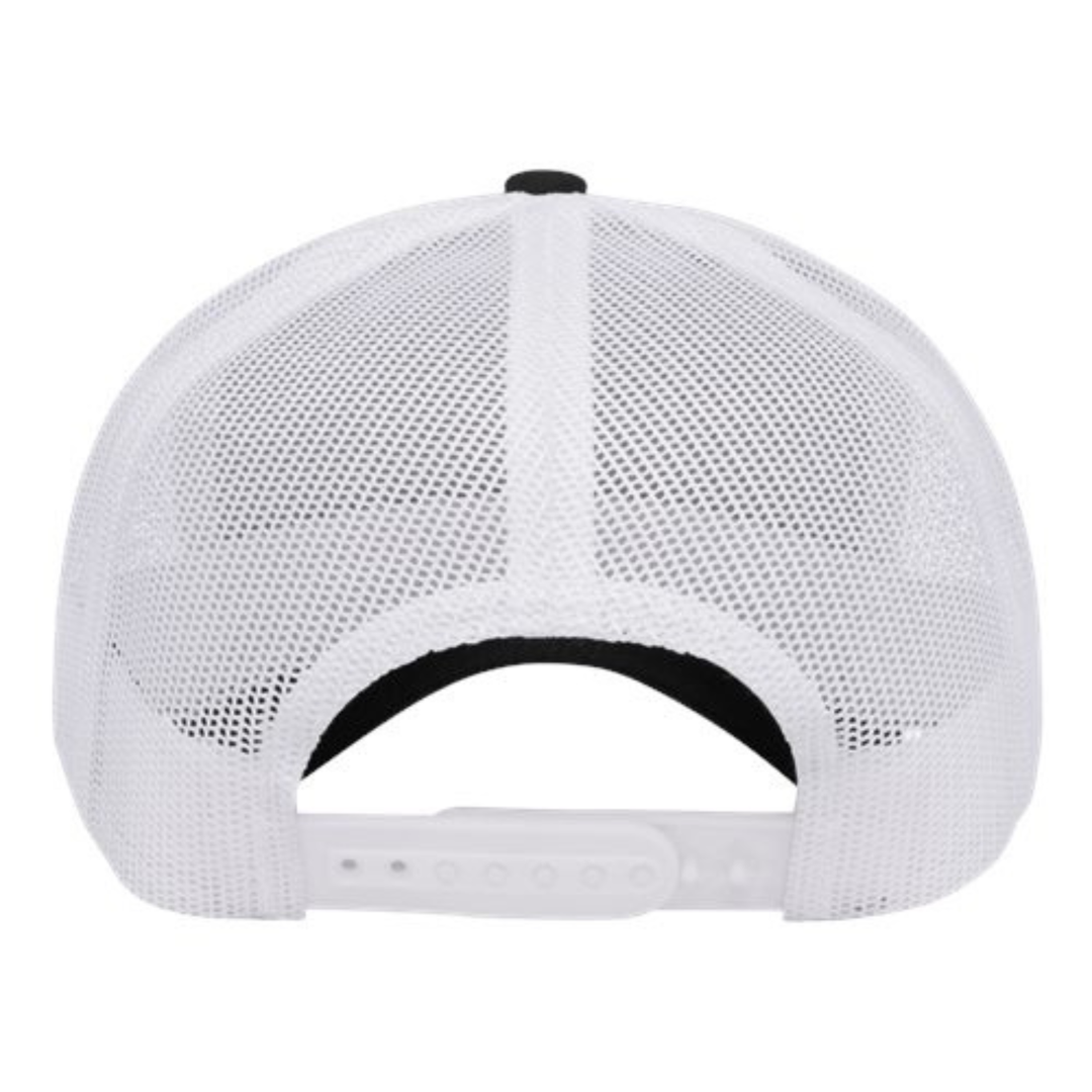 Yupoong 6606 Custom Patch Retro Trucker Hat – Mesh Back Snapback in Black/White - view 4