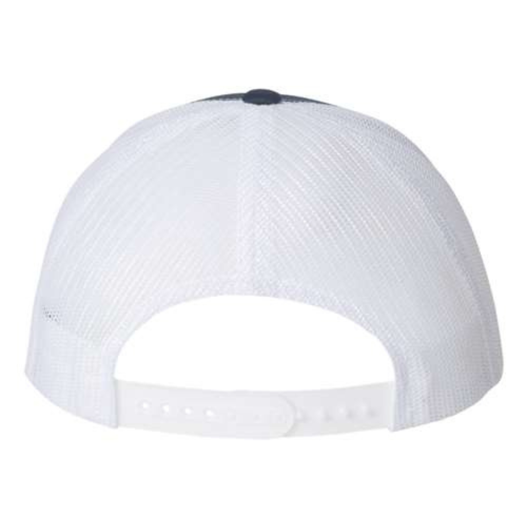 Yupoong 6606 Custom Patch Retro Trucker Hat – Mesh Back Snapback in Navy/White - view 4
