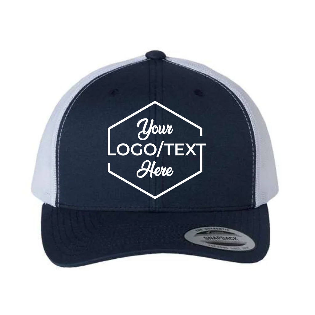 Yupoong 6606 Custom Patch Retro Trucker Hat – Mesh Back Snapback in Navy/White - view 5