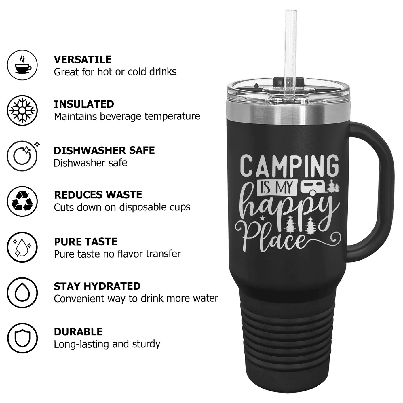 Camping Is My Happy Place Nature Exploration Tumbler with Handle