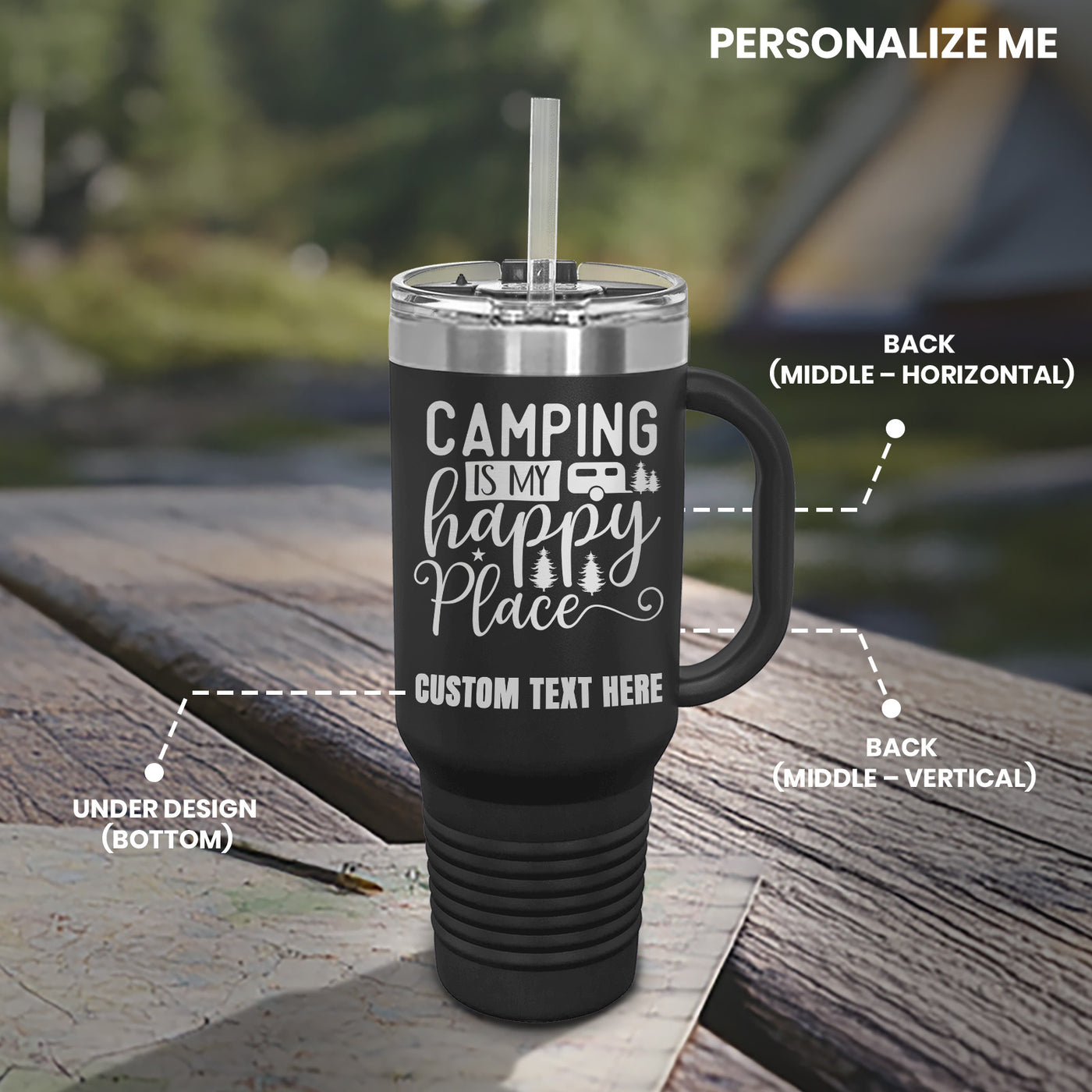 Camping Is My Happy Place Nature Exploration Tumbler with Handle