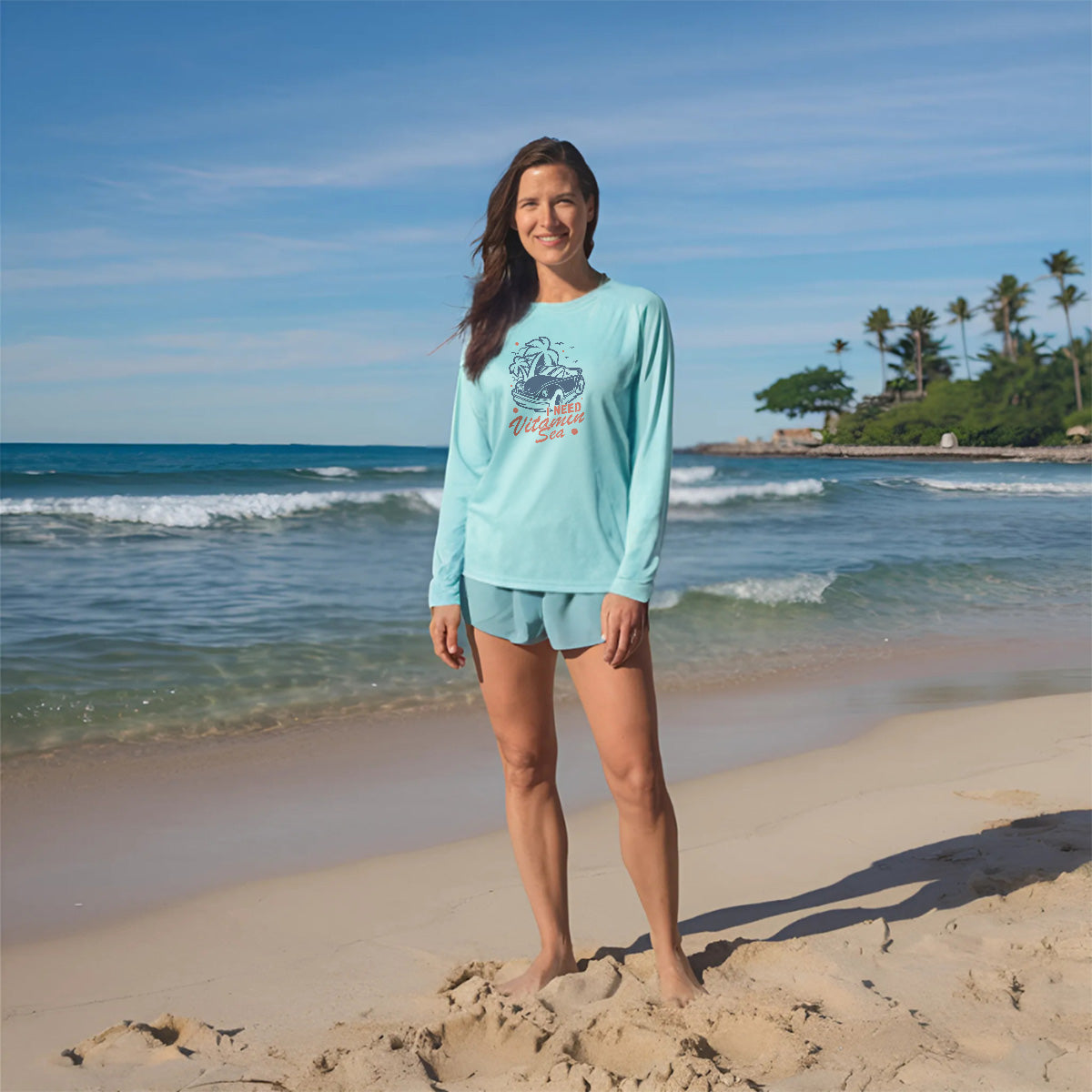 I Need Vitamin Sea Beach Wave Vibes Women Sun Protection UV Performance Shirt UPF 50+