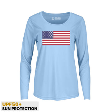 Red White Blue American Flag Women Sun Protection UV Performance Shirt UPF 50+