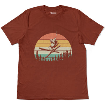 Retro Snowboarder Mountain Skiing Fun Adult Cotton Tee T-Shirt