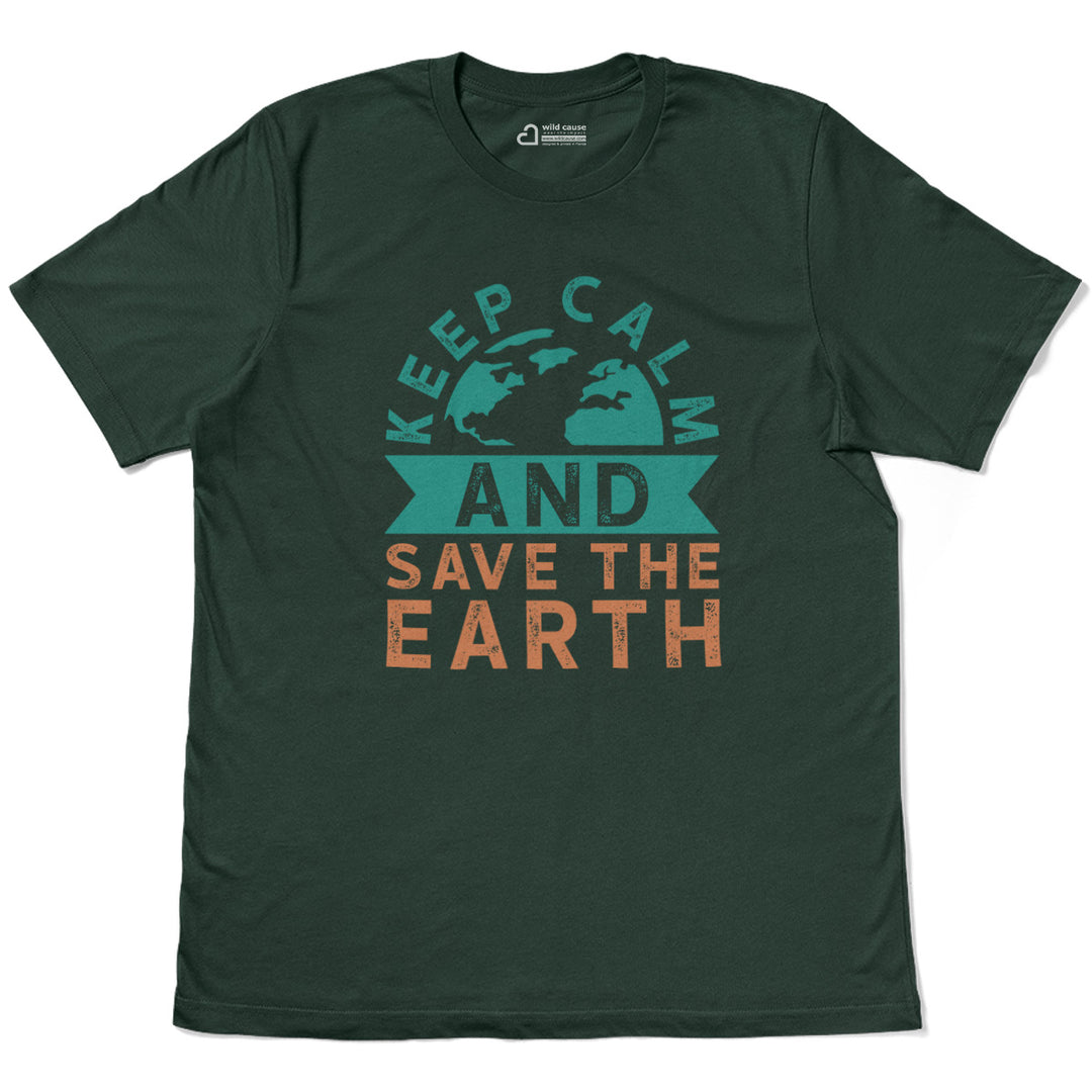 Keep Calm Save Earth Conservation Theme Adult Cotton Tee T-Shirt