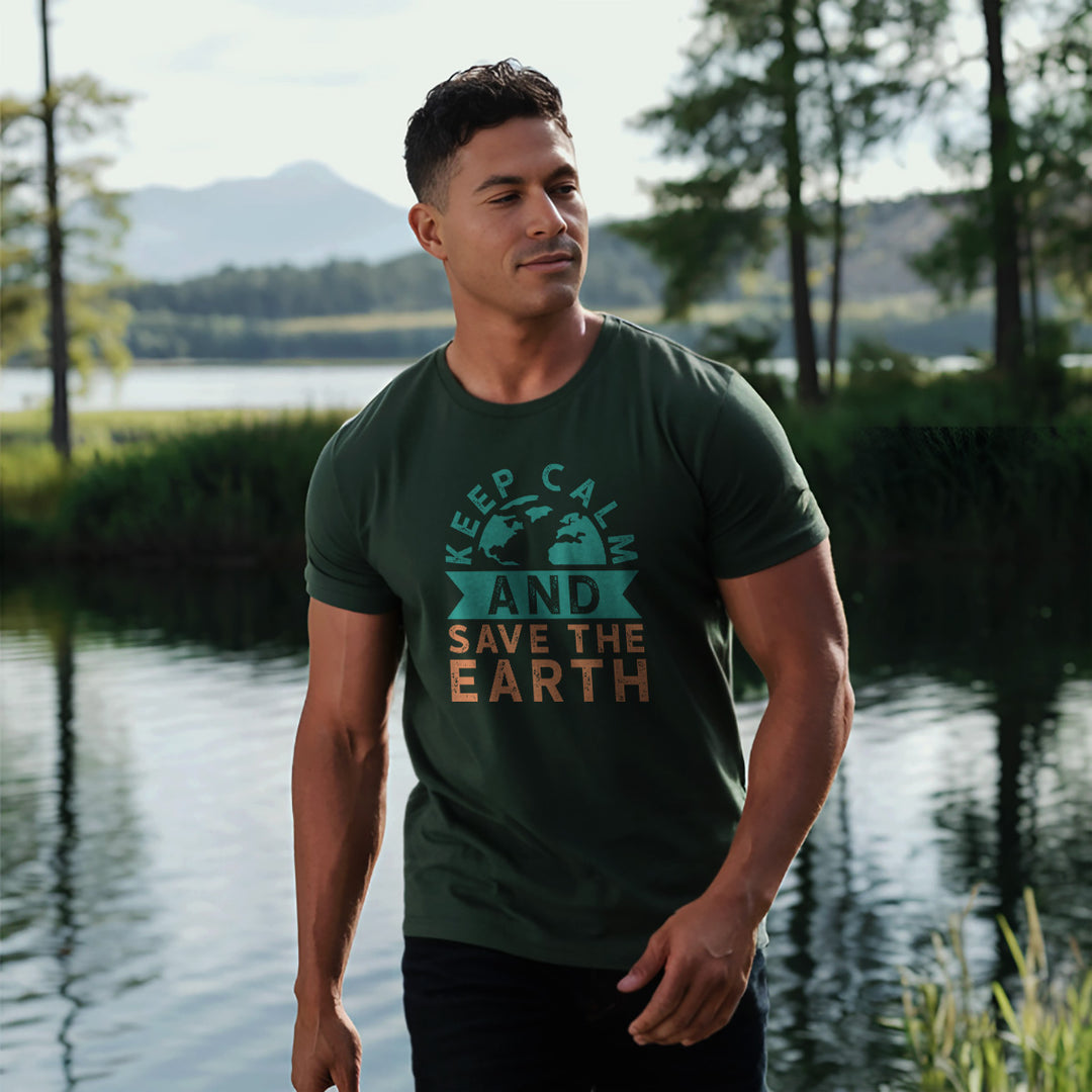 Keep Calm Save Earth Conservation Theme Adult Cotton Tee T-Shirt