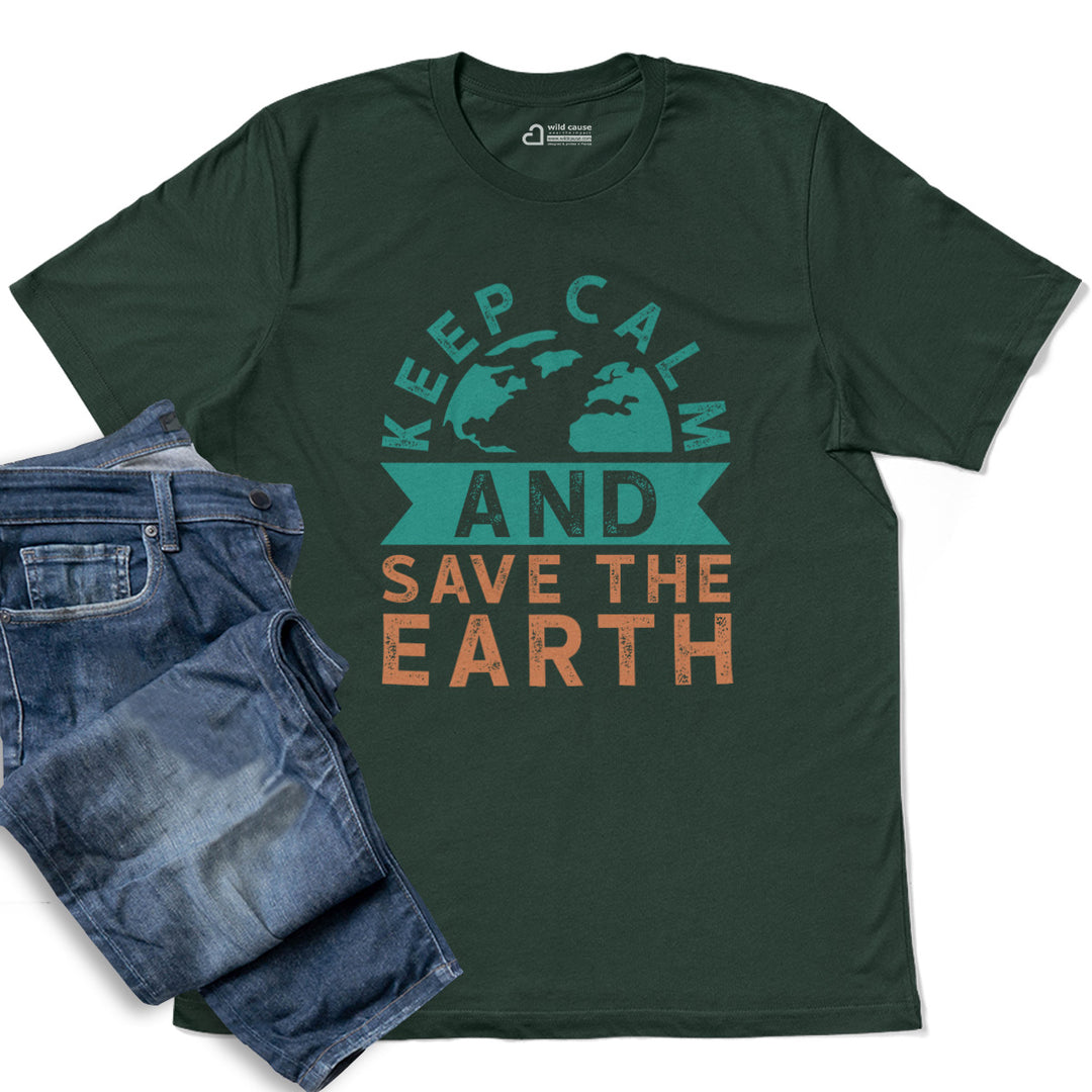 Keep Calm Save Earth Conservation Theme Adult Cotton Tee T-Shirt