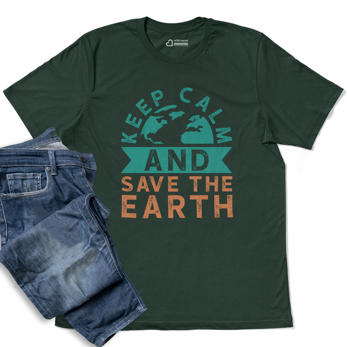 Keep Calm Save Earth Conservation Theme Adult Cotton Tee T-Shirt